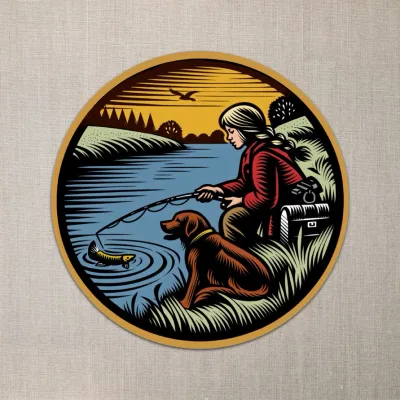 Sticker - Girl Fishing w/ Dog
