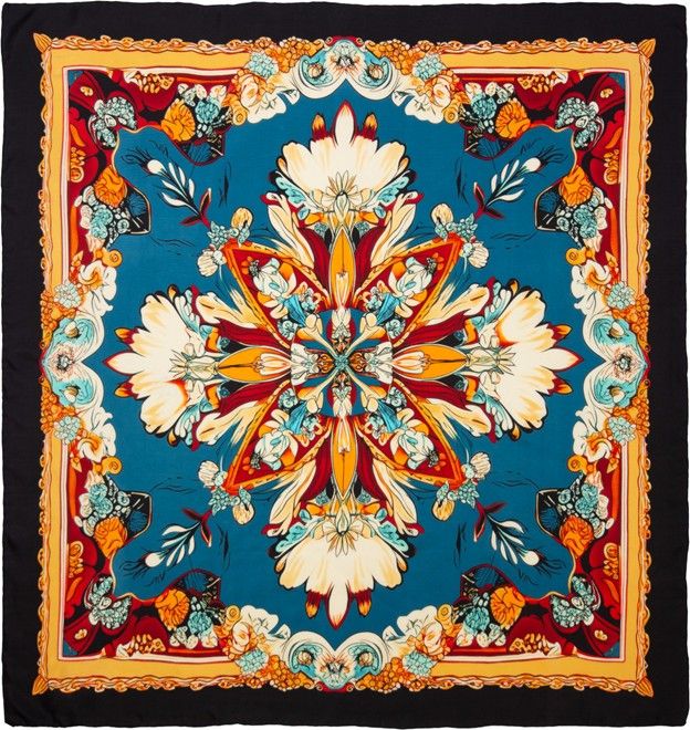 Frontier Print Steel Blue Calico Silk Scarf