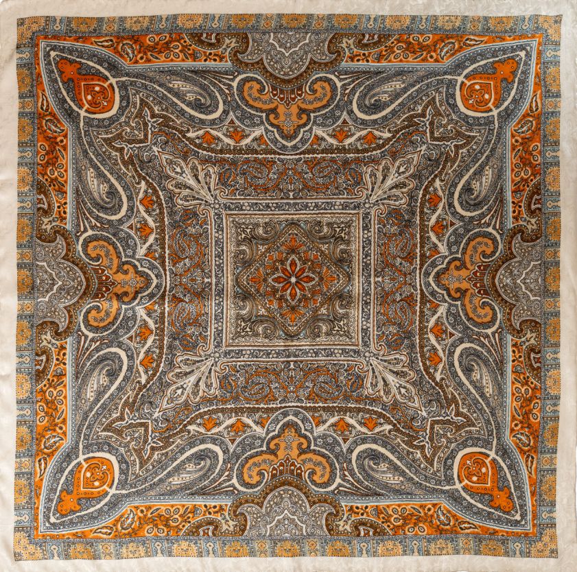 Orange &amp; Ivory Paisley Silk Scarf