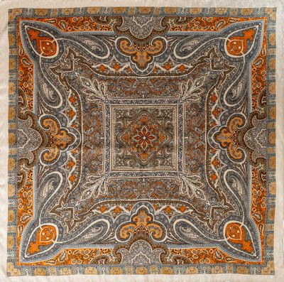 Orange &amp; Ivory Paisley Silk Scarf