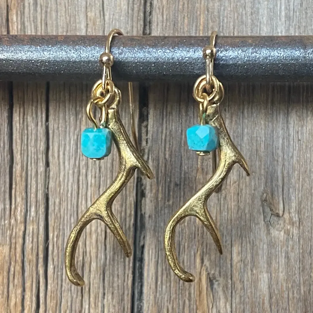 Gold Antlers &amp; Turquoise Earrings