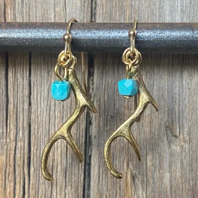 Gold Antlers &amp; Turquoise Earrings