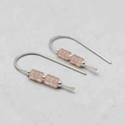 Small Strawberry Quartz Threader Earrings