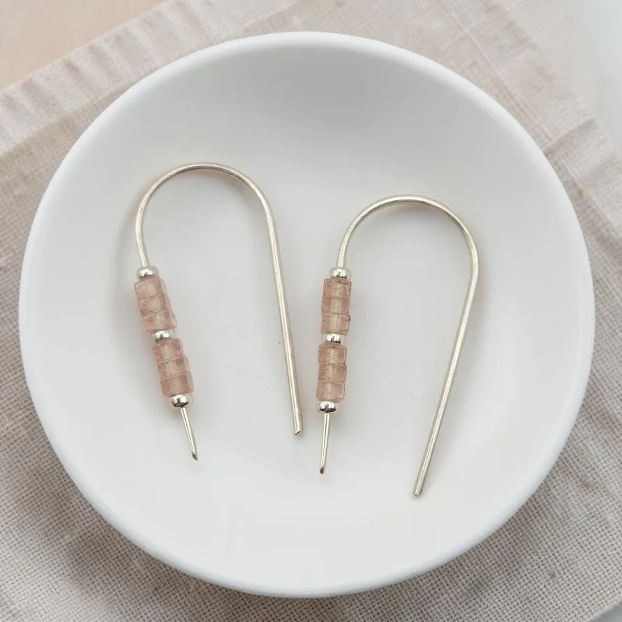 Small Strawberry Quartz Threader Earrings