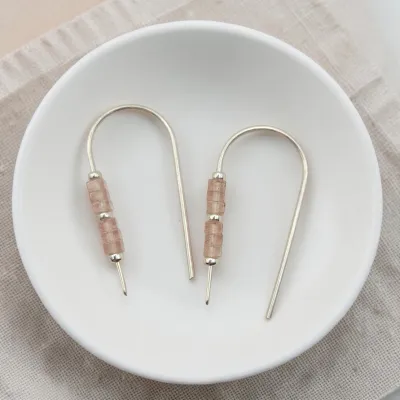 Small Strawberry Quartz Threader Earrings