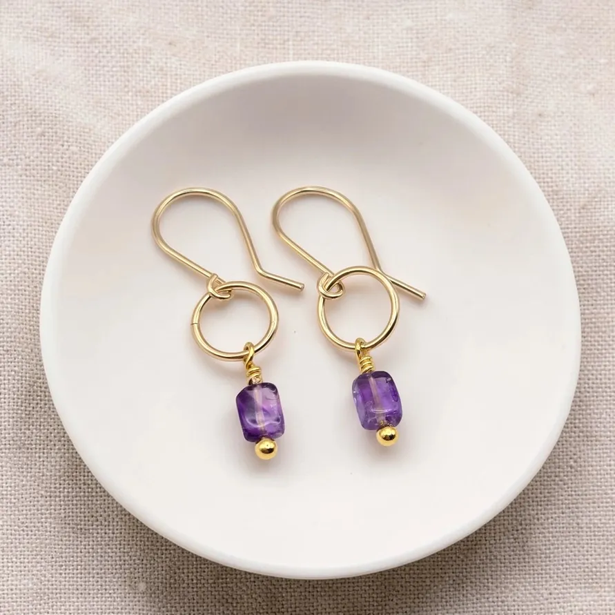 Gemstone Hoop Dangle Earrings