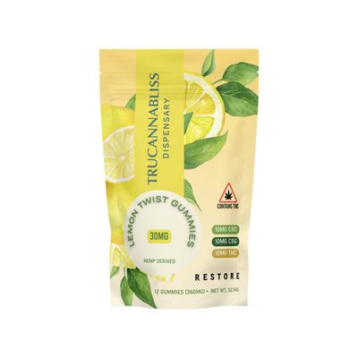 TruCannaBliss Restore 1:1:1 CBG/CBD/ D9 THC Gummies