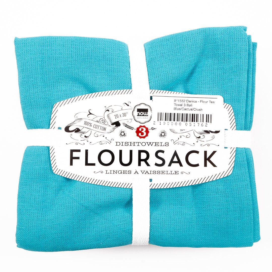 Danica - Tea Towel Floursack Set of 3, Color: Bali Blue/Cactus/Crush
