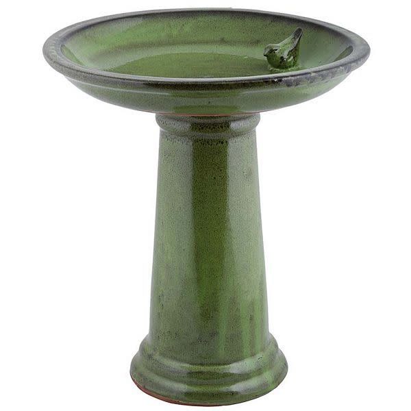 Birdbath on foot ceramic green