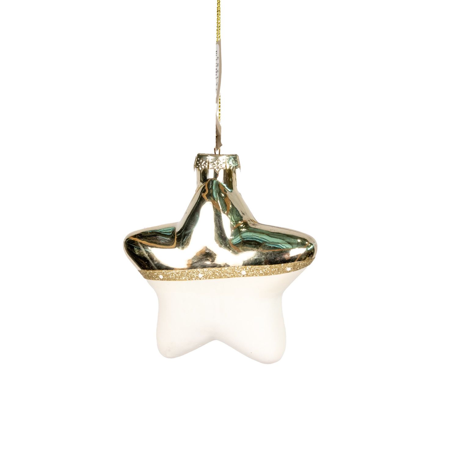 Ornament Glass  White Gold with Glitter Band- 8cm