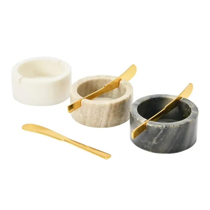 Marble Bowl with Gold Finished Metal Knife