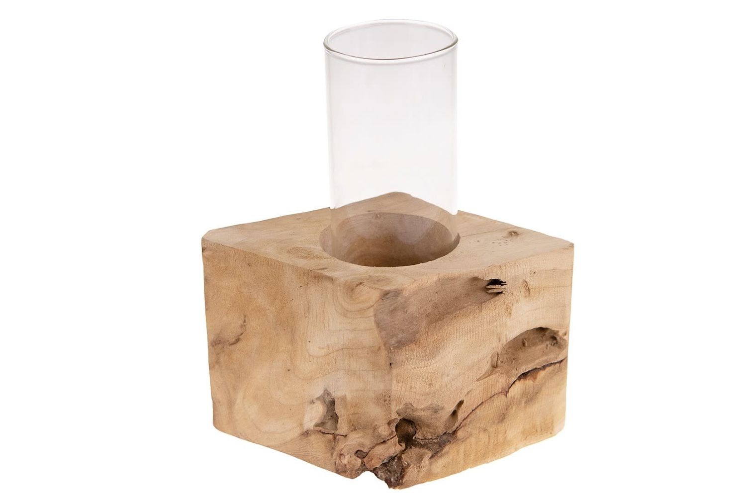 Candle Holder Chestnut Wood 15x10x10cm