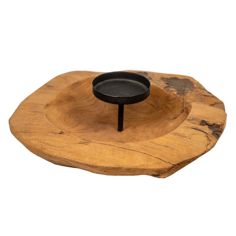 Round bowl with candle holder natural 30x30x10cm