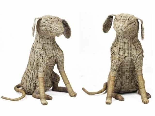 Dog Rattan Grey 46X43H55cm - Incl Wooden Collar