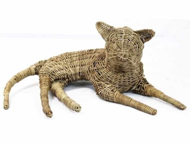 Cat Rattan Grey 60X40H27cm