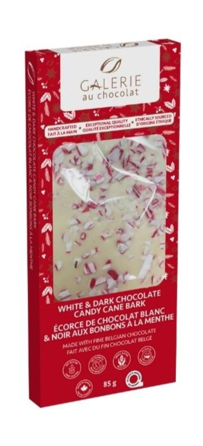 Galerie Au Chocolat - White &amp; Dark Chocolate with Peppermint &amp; Candy Cane Bark Bar - 85g