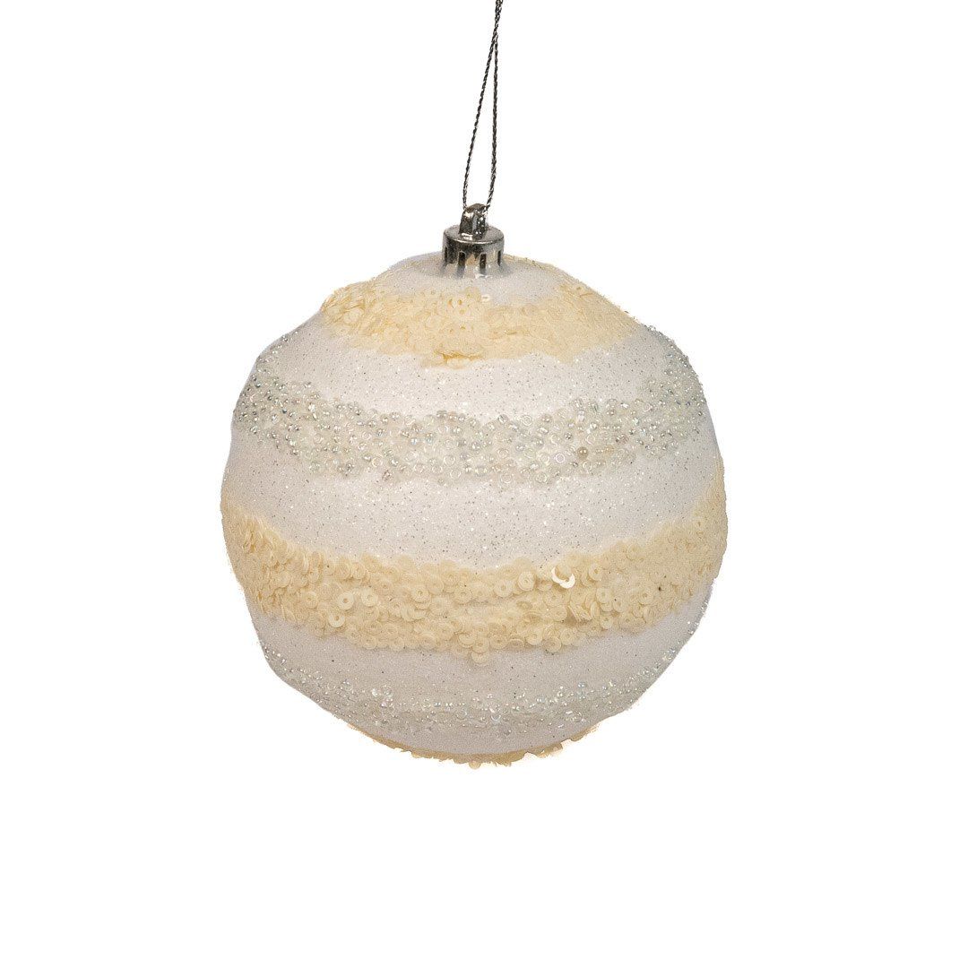 4&quot; BEADED/SEQUIN STRIPE COASTAL BALL ORNAMENT