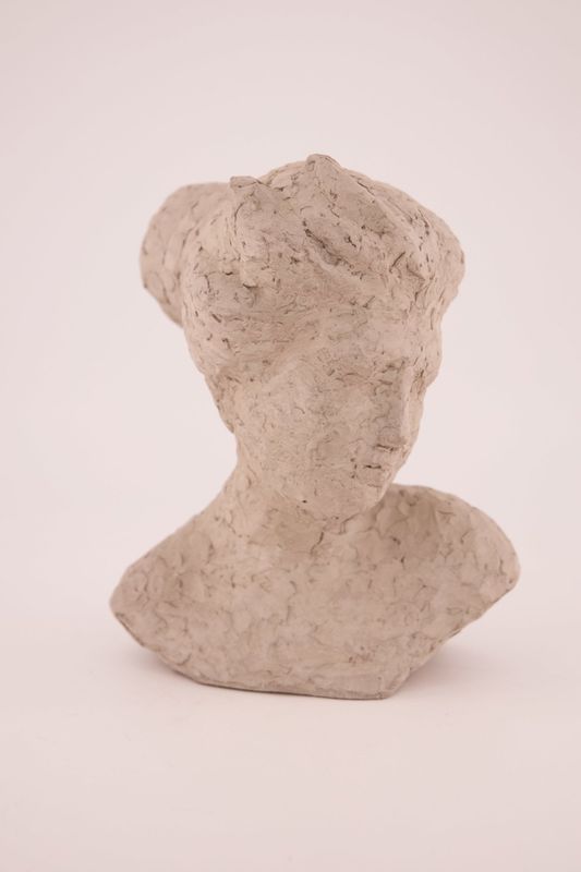 Head Statue Woman Cement - Light Grey - 21x16.5x25.5cm