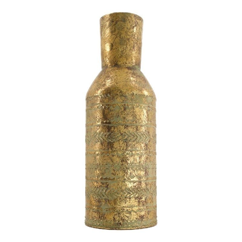 Metal Vase Antique Gold-Green Wash - 16.5x48cm
