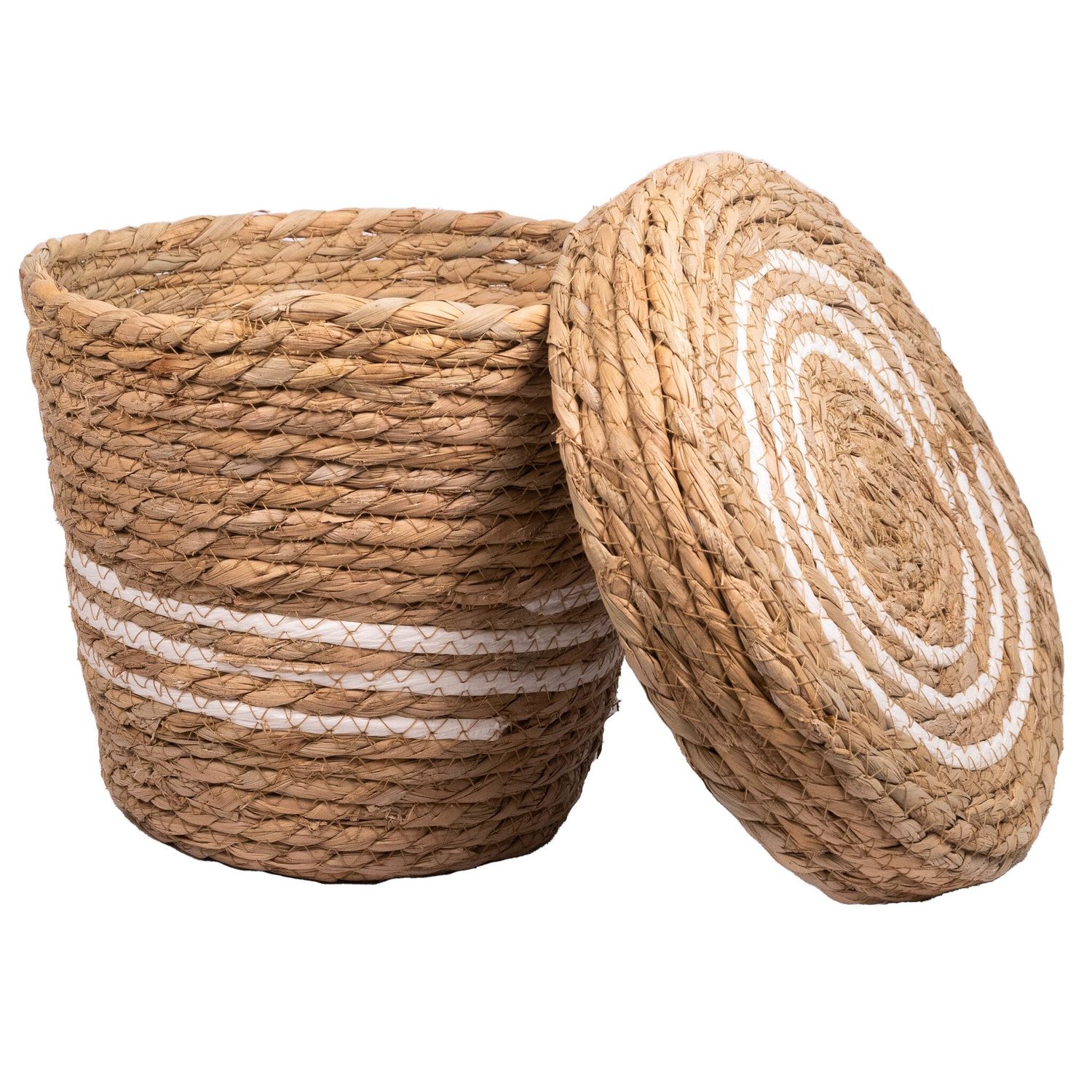 Basket Cattail Leaf  with Lid Small 25x25x21