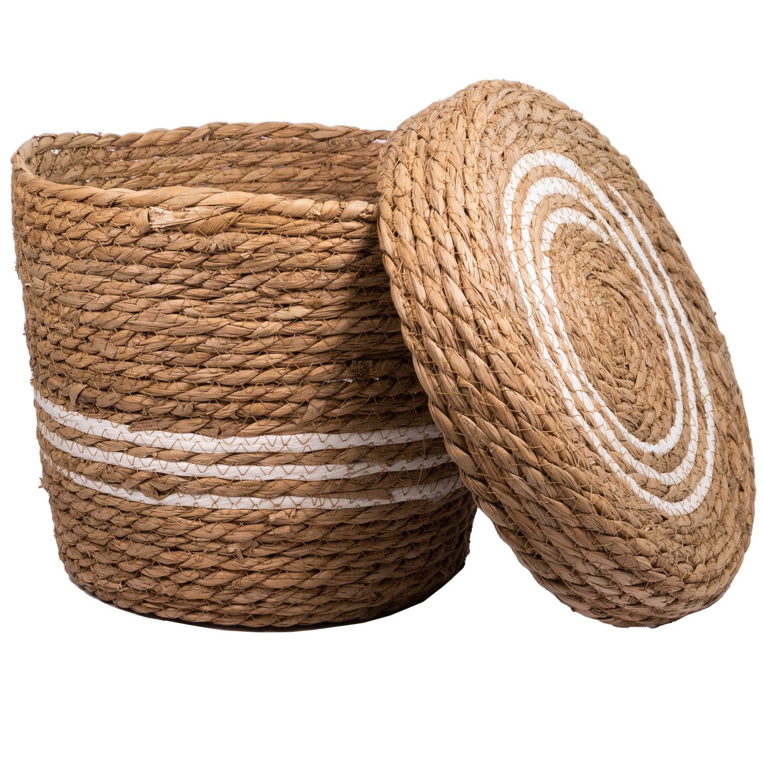 Basket Cattail Leaf  with Lid Medium 30x30x24