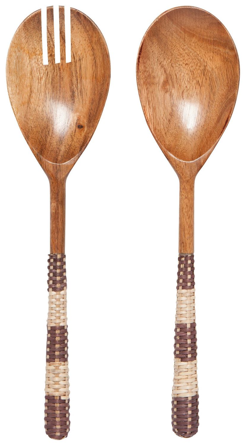 Salad Server Set of 2 - Acacia and Rattan 50% off  (last one) **FINAL SALE**