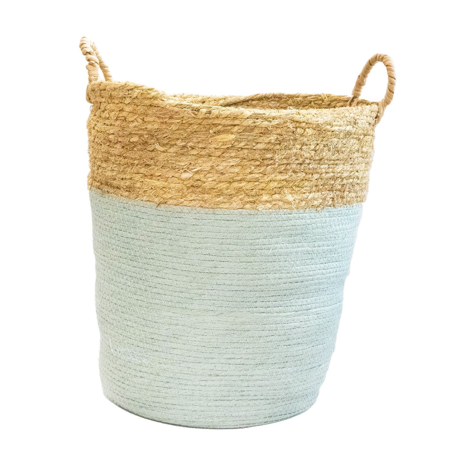 Basket Straw Beads Blue Stripe Medium 35x35x38