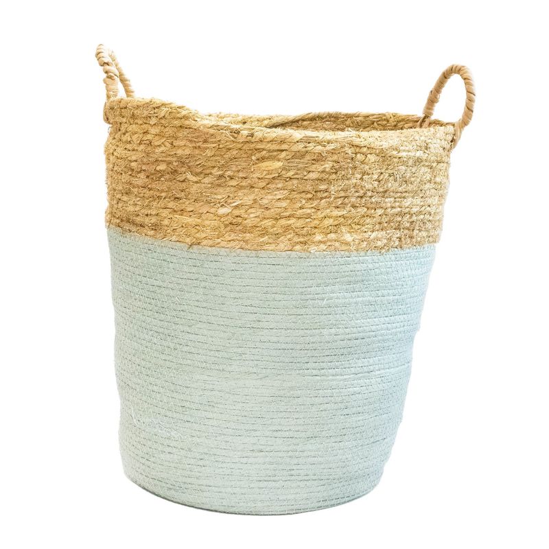 Basket Straw Beads Blue Stripe Medium 35x35x38