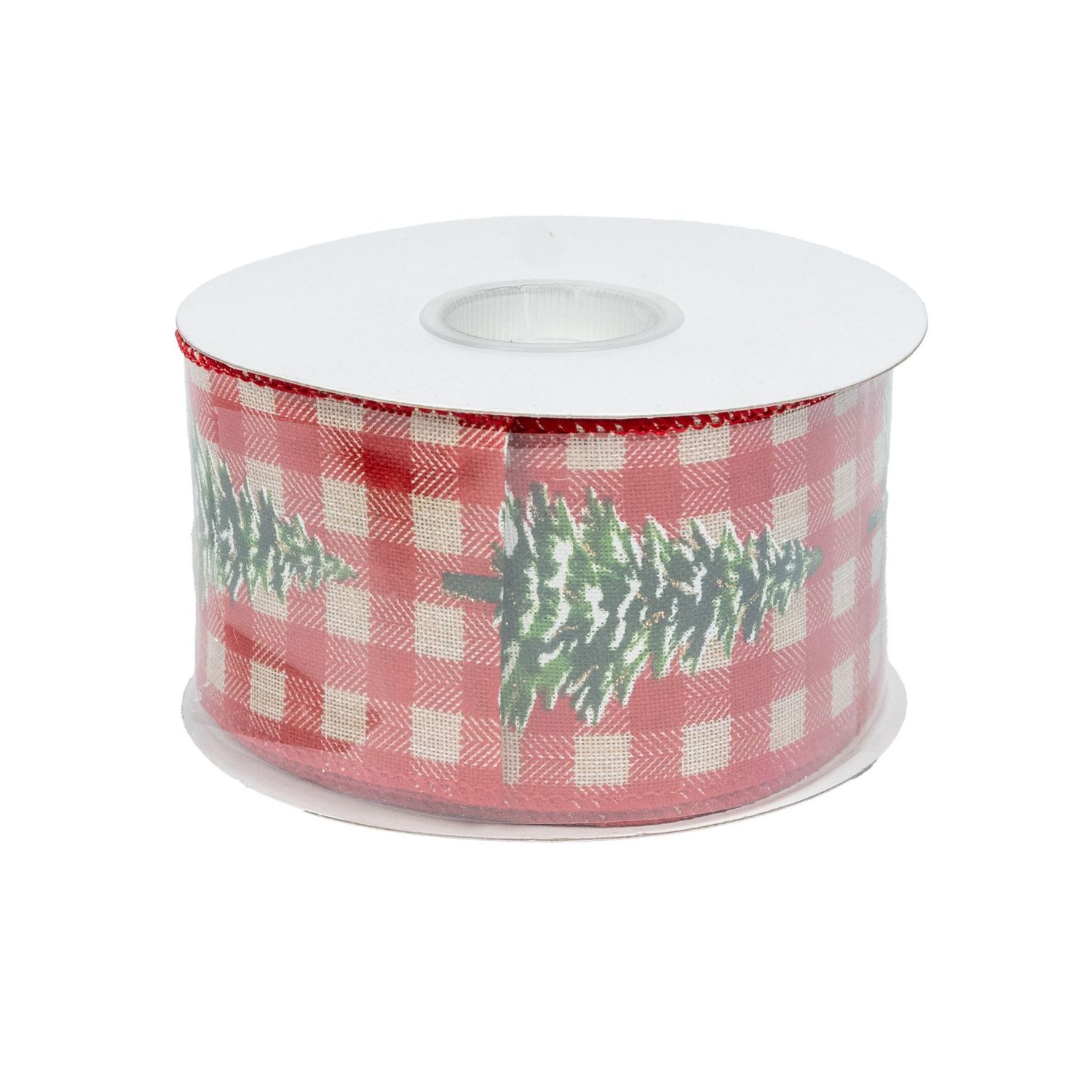 Ribbon - Christmas Tree Gingham Wired Edge - Natural Red - 2.5&quot; - 10Y