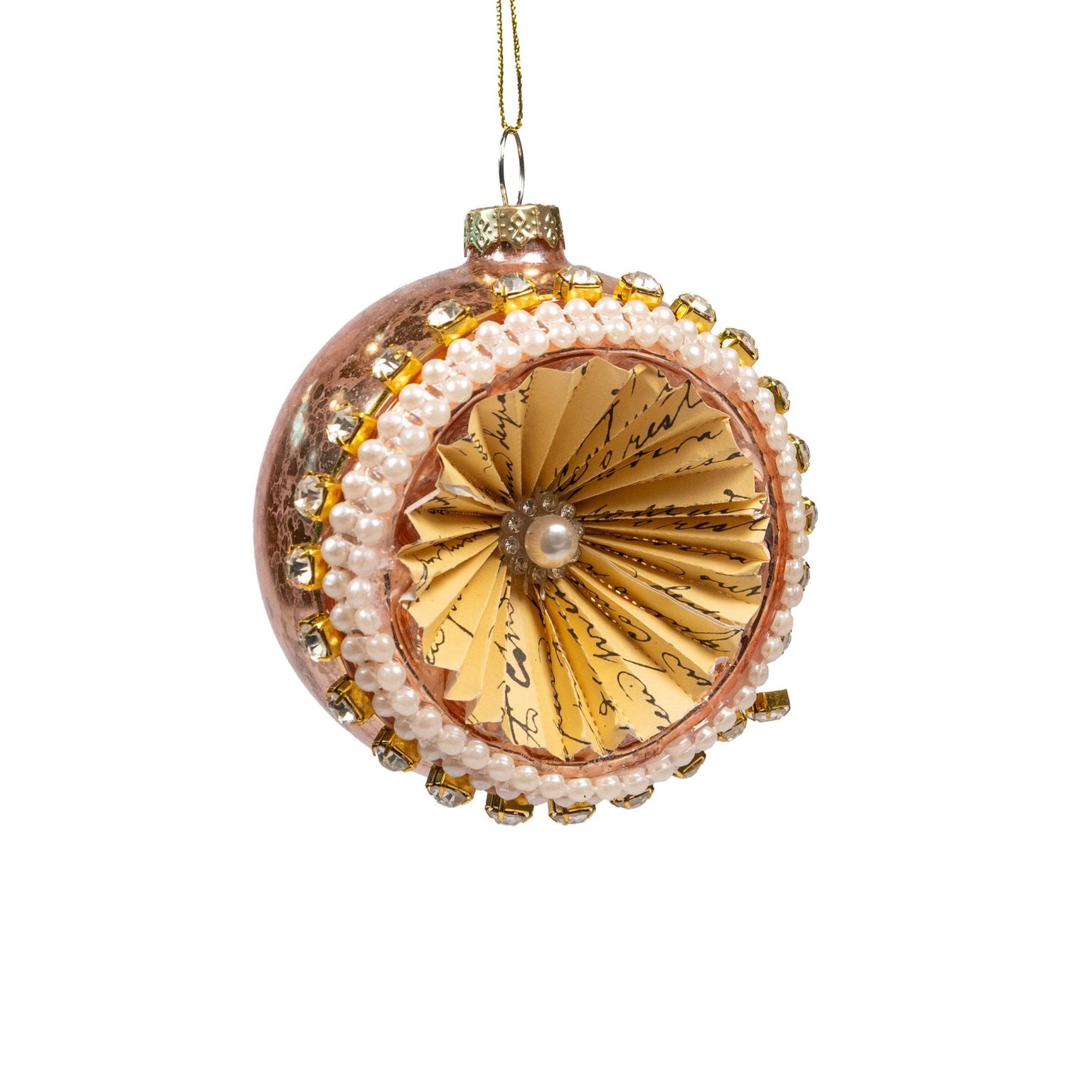White And Gold Reflector Ball Ornament - 3.5&quot;