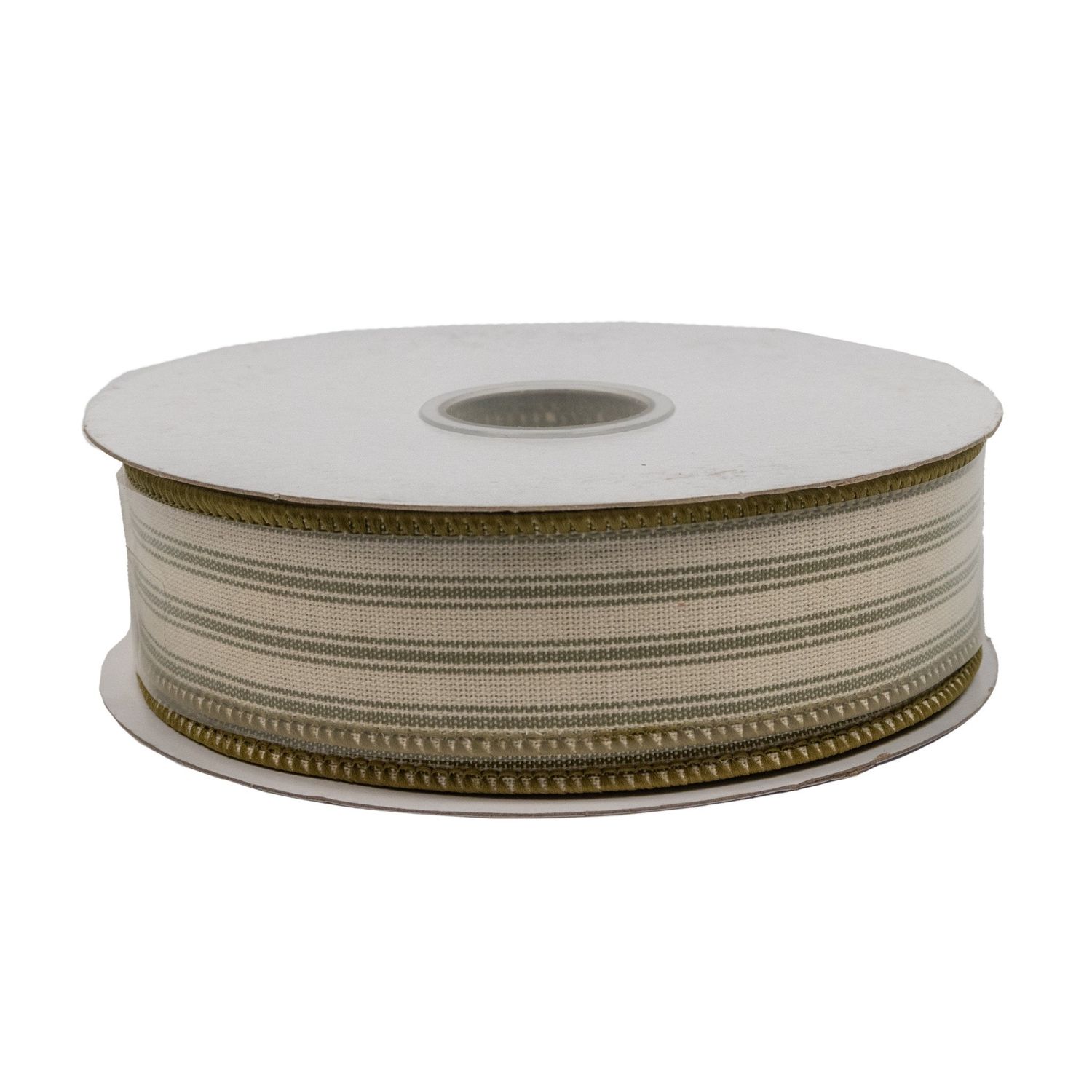 Ribbon - Ticking Linen Stripe Wired Edge - Moss - 1.5&quot; - 20Y