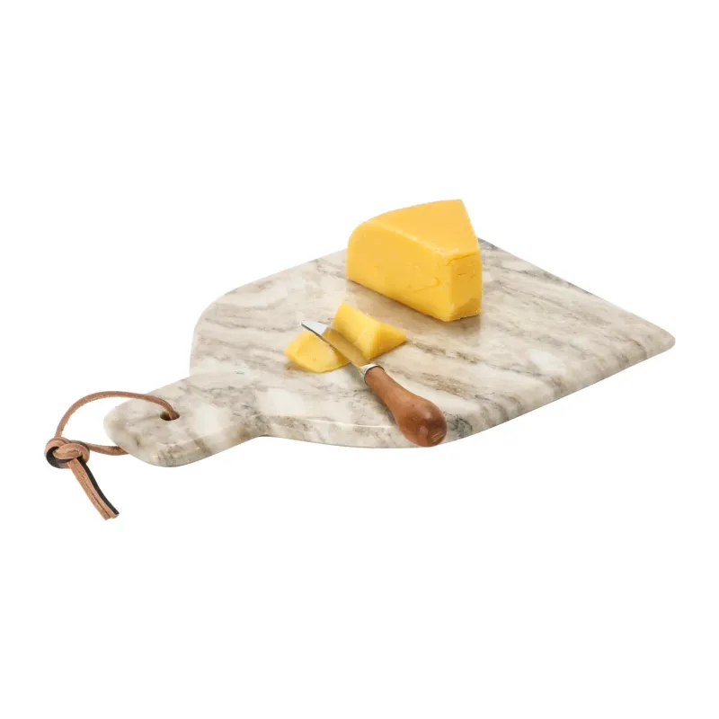 Marble Cheese Cutting Board with Handle - Leather Tie and Stainless Steel