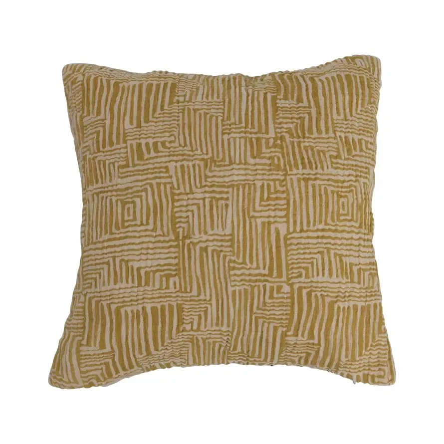 Pillow Kuba Cloth Pattern - Mustard and Cream - 16"