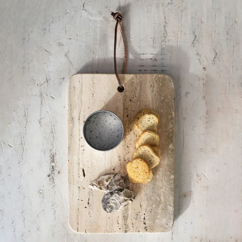 Travertine Cheese Cutting Board with Leather Tie
