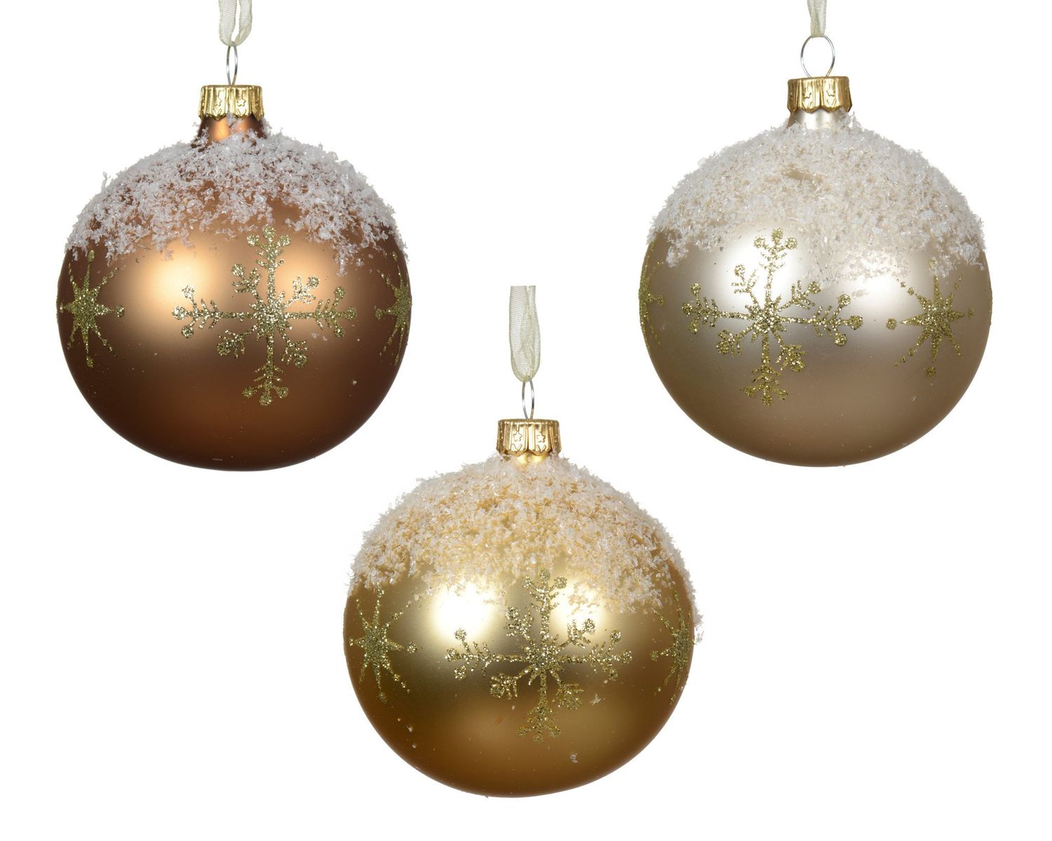 Xmas Ball 8cm Snowy Top 3 Assorted