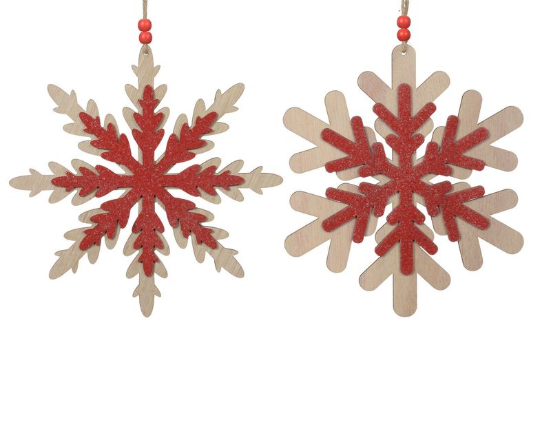 Wooden Snowflake Red 20cm - 2 Assorted Red
