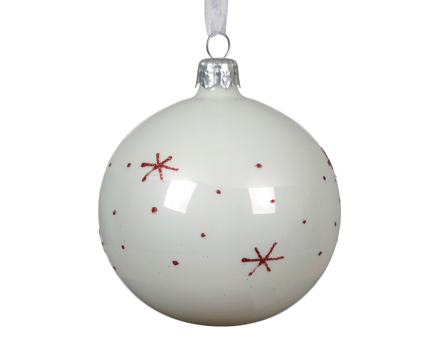 Xmas Ball 8cm White Red Star