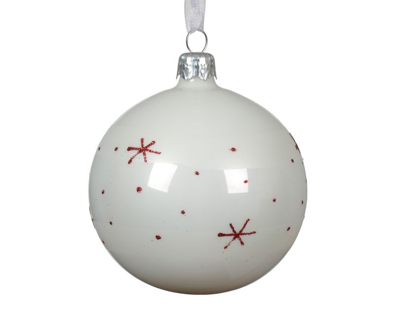 Xmas Ball 8cm White Red Star