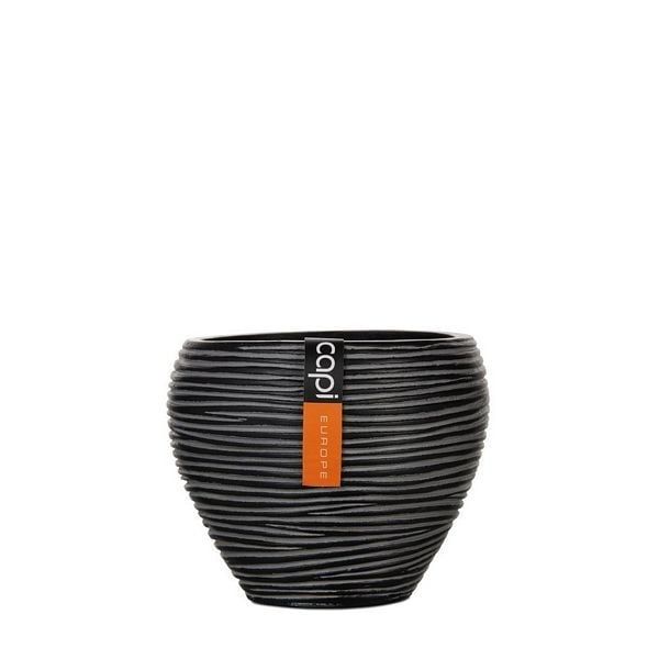 Indoor - Vase Taper Round Rib, Color: Black, Size: 9cm x 7cm