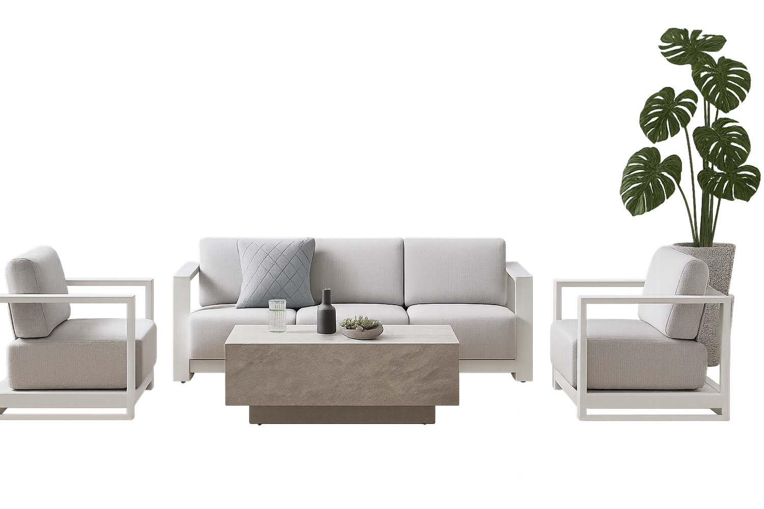 Acadia Lounge Set with Cushions - White