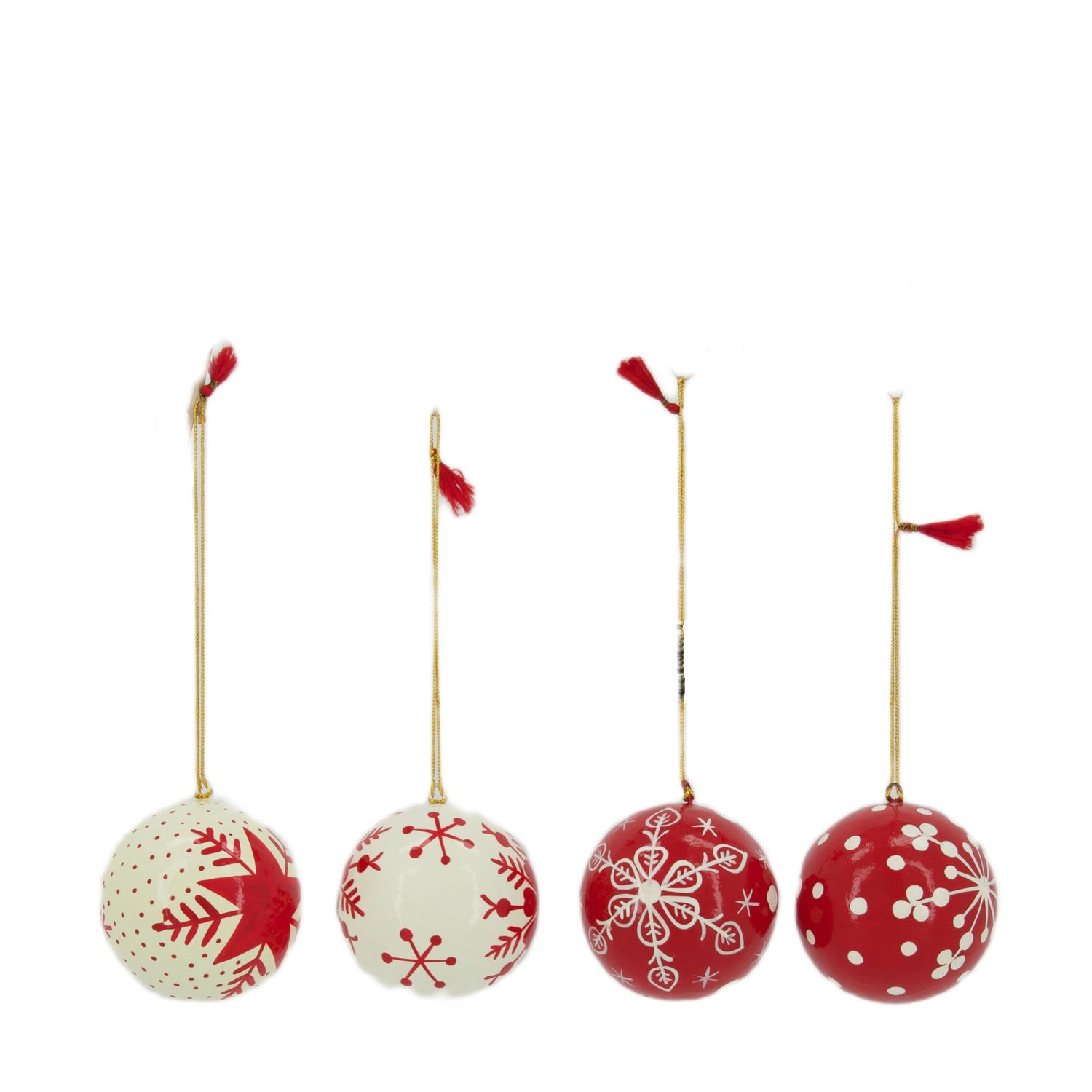 Xmas Ball Paper Mache 7cm - Red White 4 Assorted