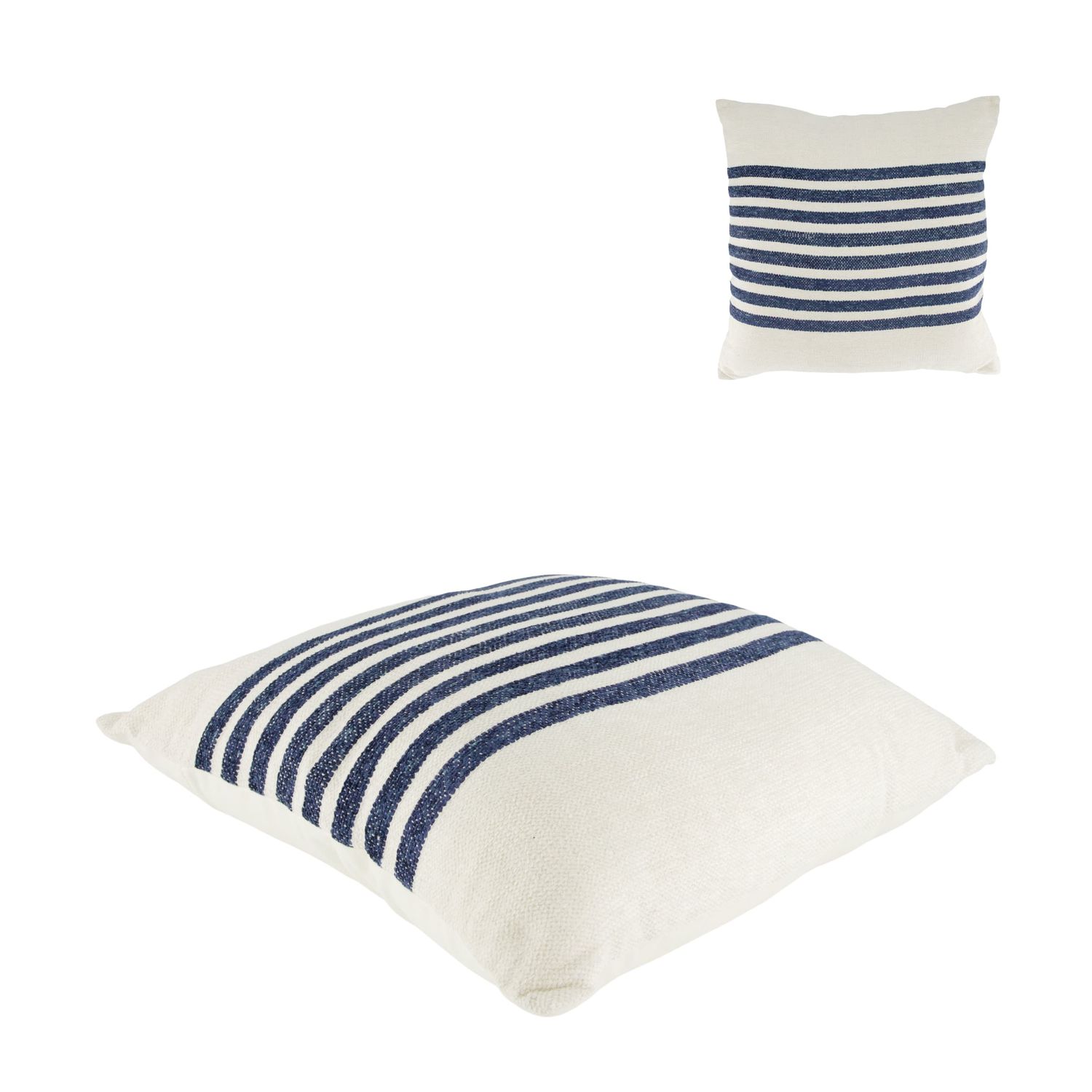Cushion Striped Recycled Cotton 45x45x9cm Blue White