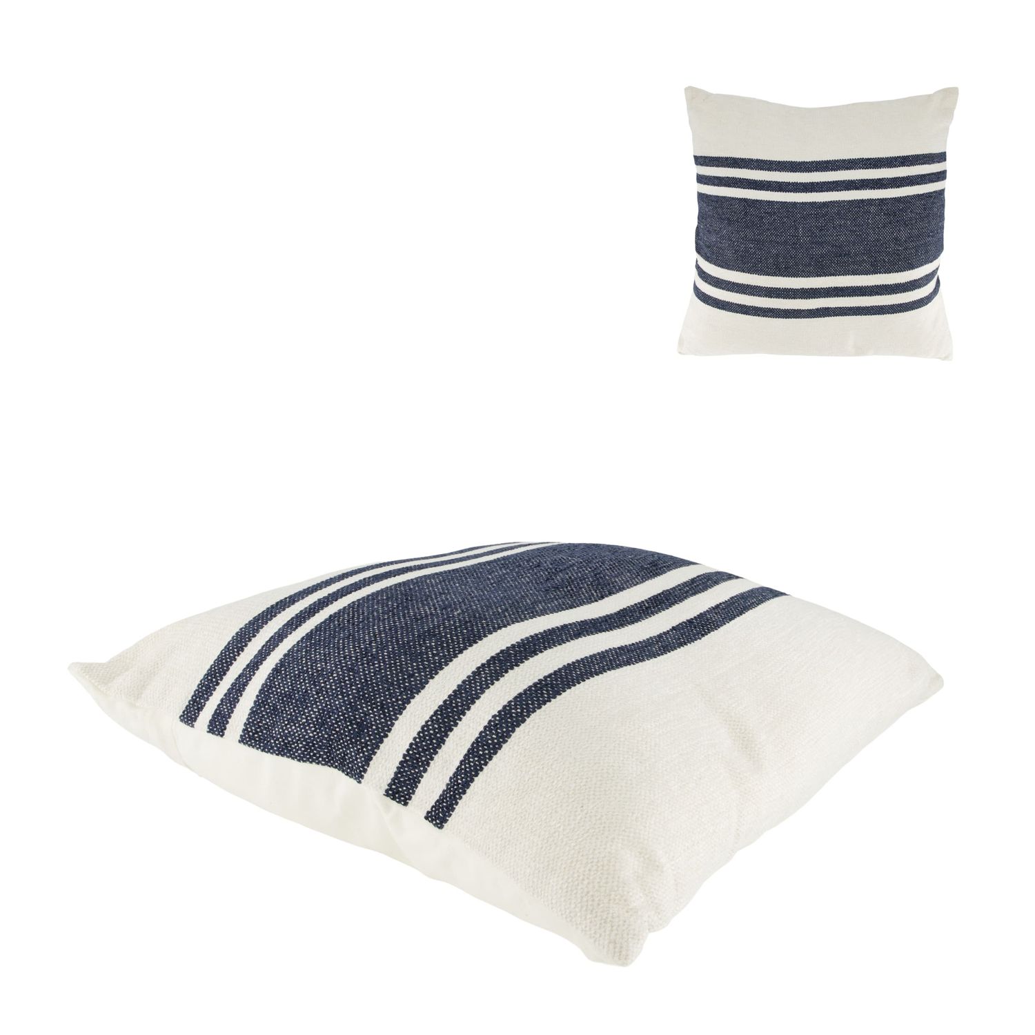 Cushion Striped Recycled Cotton 45x45x9cm Blue White
