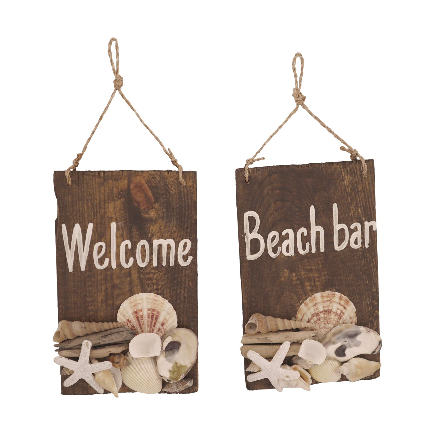 Wooden Sign With Shells 14x24cm