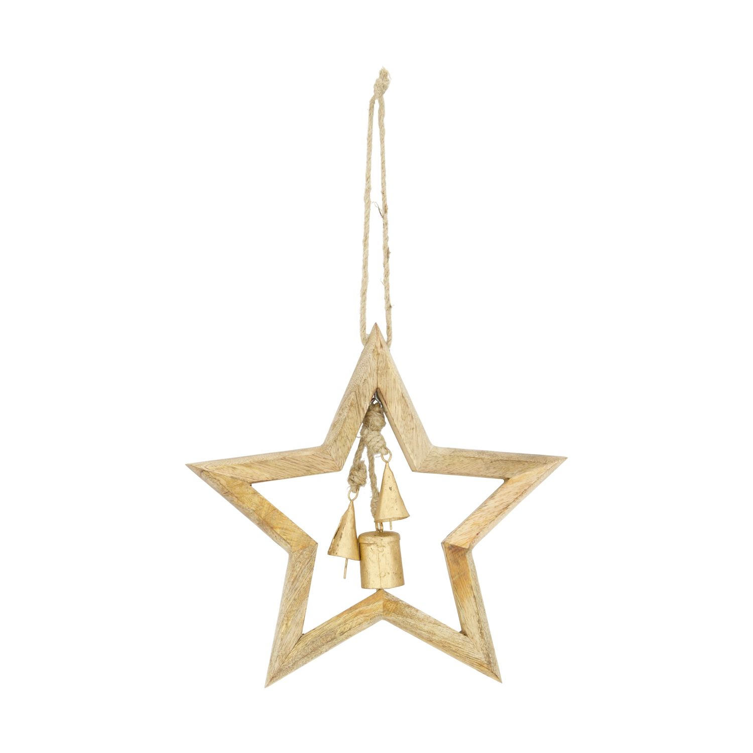 Xmas Hanger Wood Star with Bells 28cm