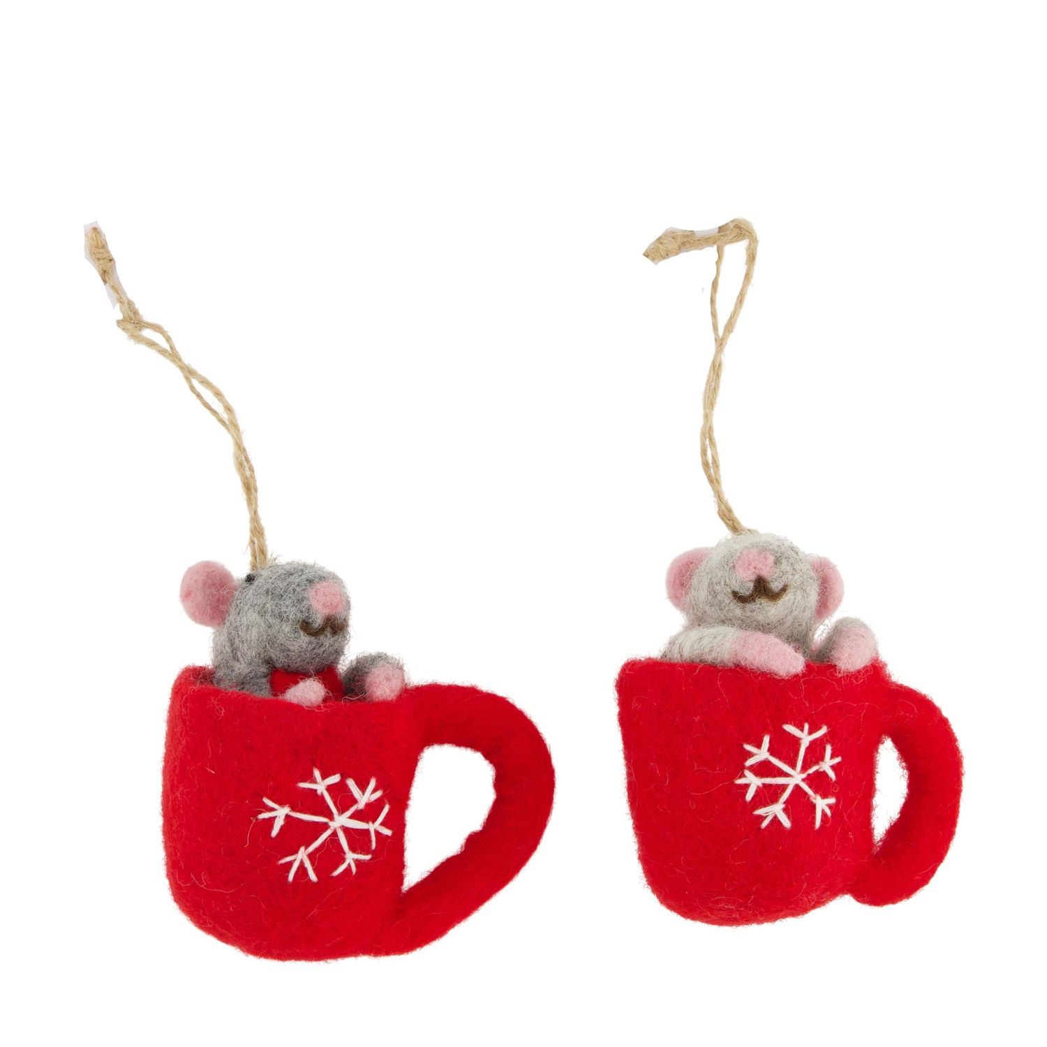 Wool Xmas Hanger Mouse in Cup 8cm - 2 Assorted
