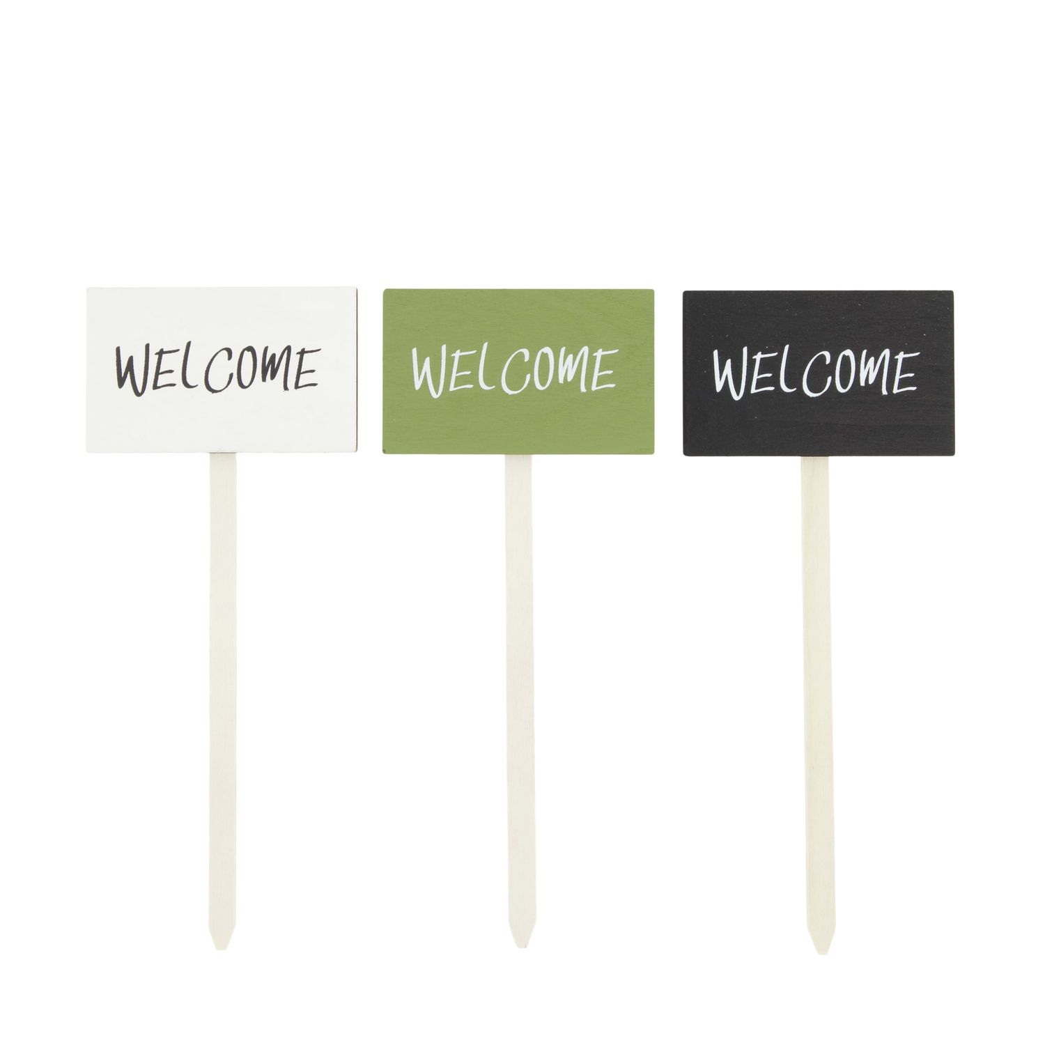 Sign Welcome Plywood On Stick 24cm Set of 3