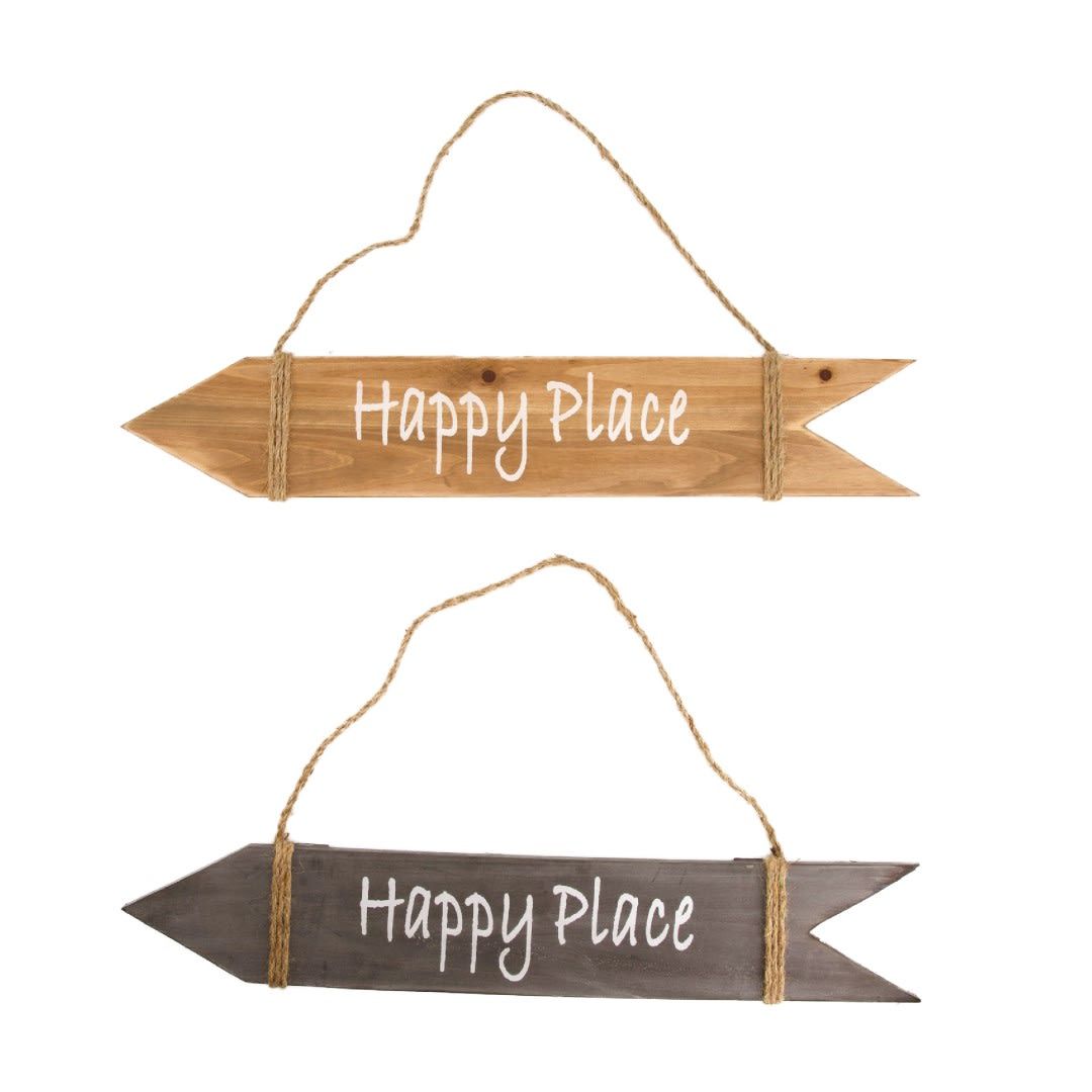 Wooden Sign Arrow 58cm - Happy Place