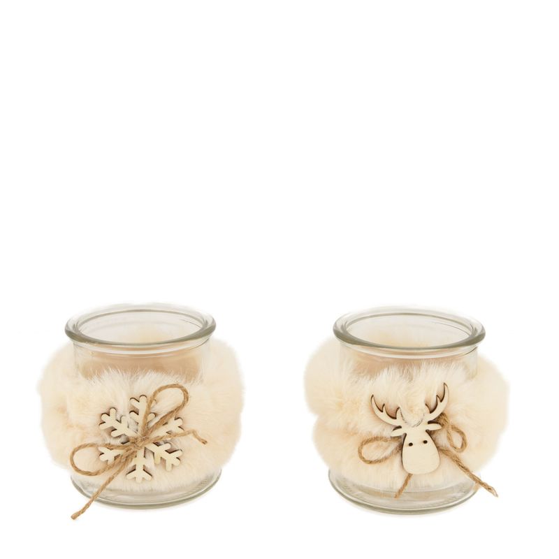 Xmas Tealight Holder Glass 10cm - Reindeer