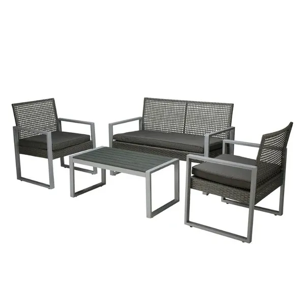 Patio Furniture Set of 4 Steel/Rattan Black